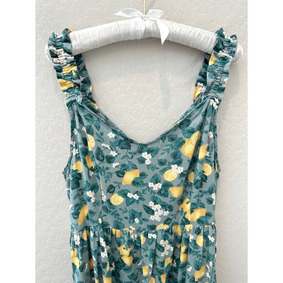 DIP | Green Lemon Print Linen Blend Dress with Ruffle Straps | Size Large - Picture 2 of 6